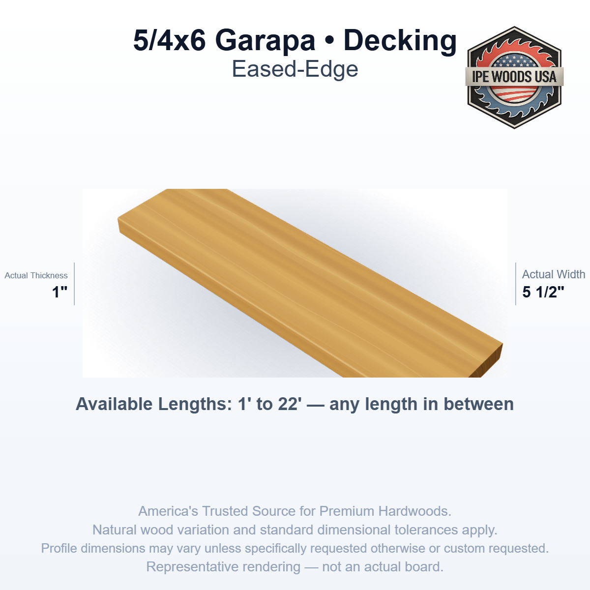 Garapa 5/4 x 6 Eased-Edge Decking board