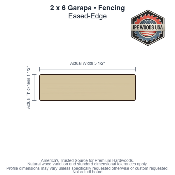 2x6 Garapa Fencing board profile diagram — view 3