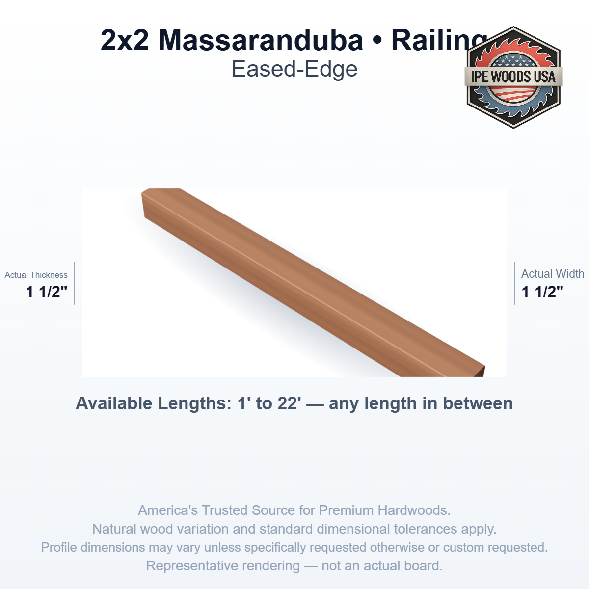 2x2 Massaranduba Railing board profile diagram