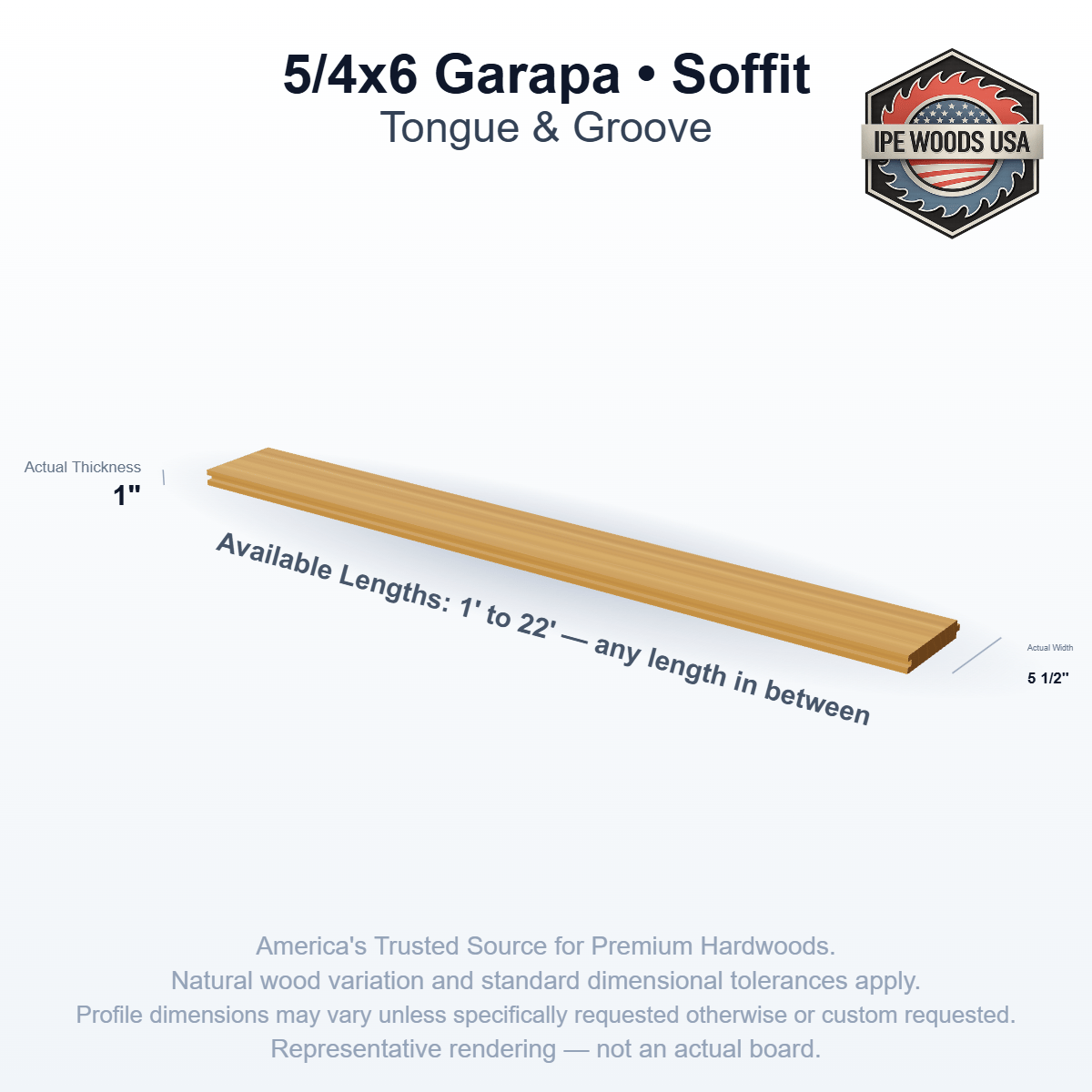 5/4x6 Garapa Tongue & Groove Soffit board profile diagram — view 2
