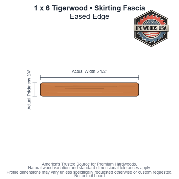 1x6 Tigerwood Wood Skirting Fascia board profile diagram