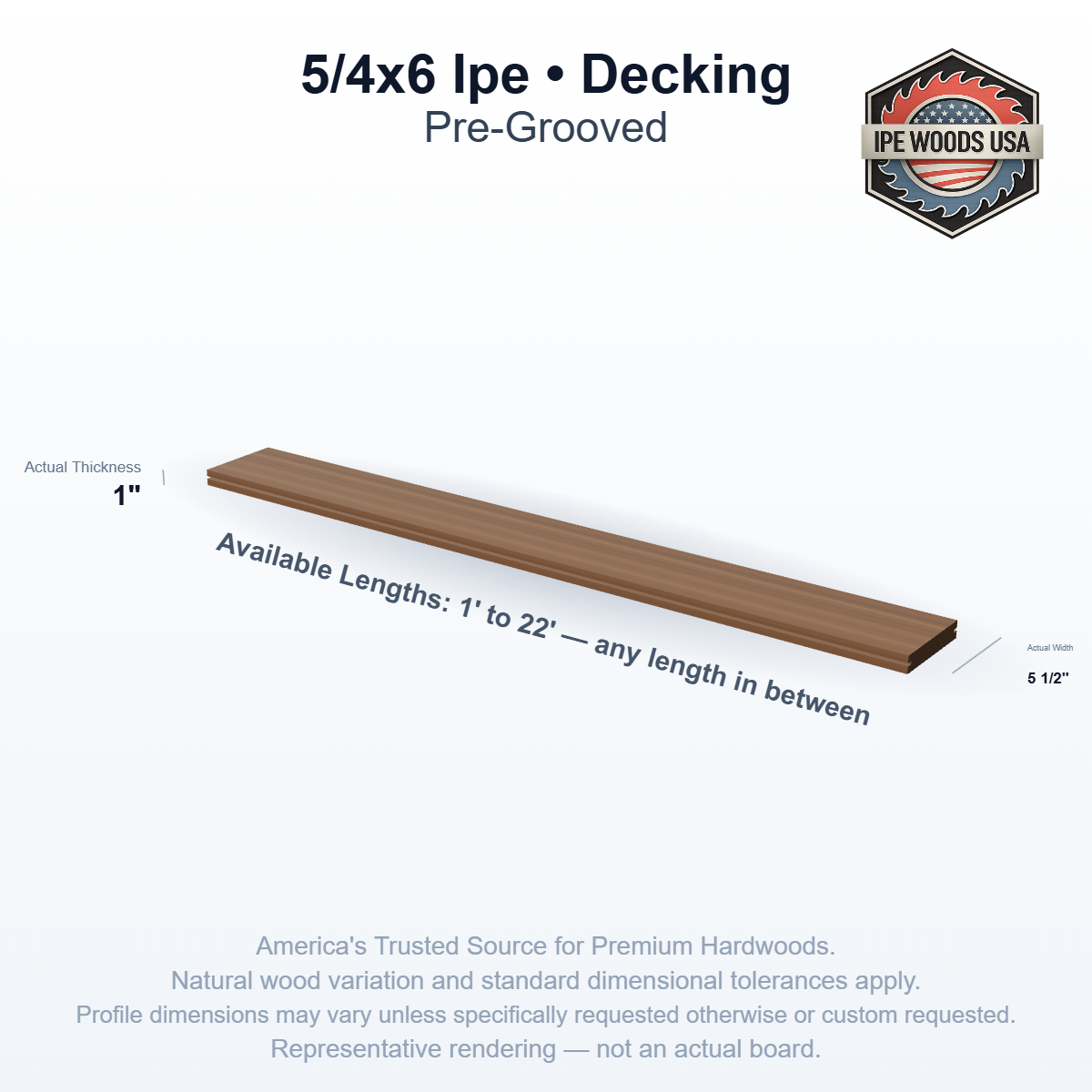 5/4x6 Ipe Pre-Grooved Decking board profile diagram — view 2