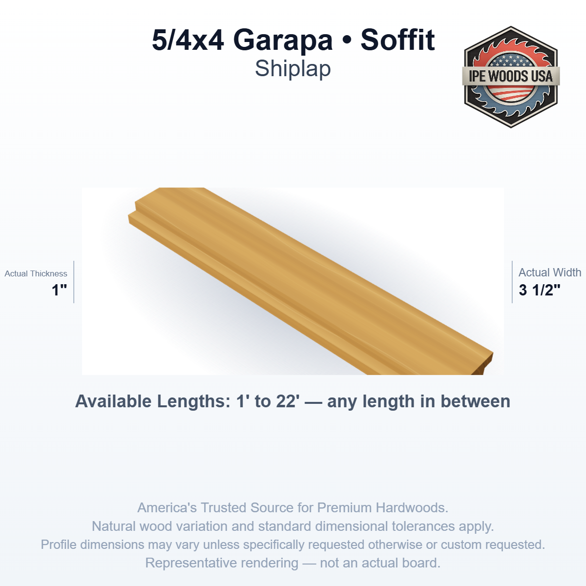 5/4x4 Garapa Shiplap Soffit board profile diagram