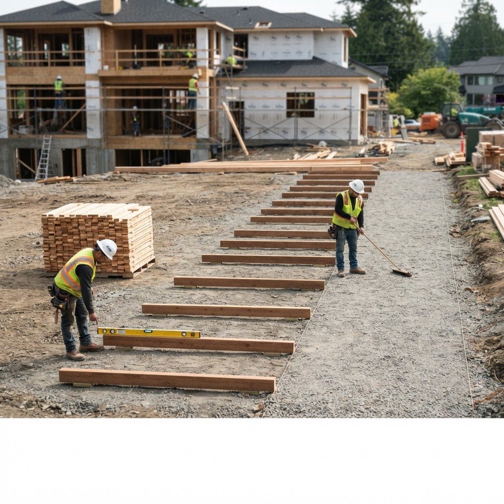 Prepared jobsite with level supports and staged stickers before the lumber delivery arrives