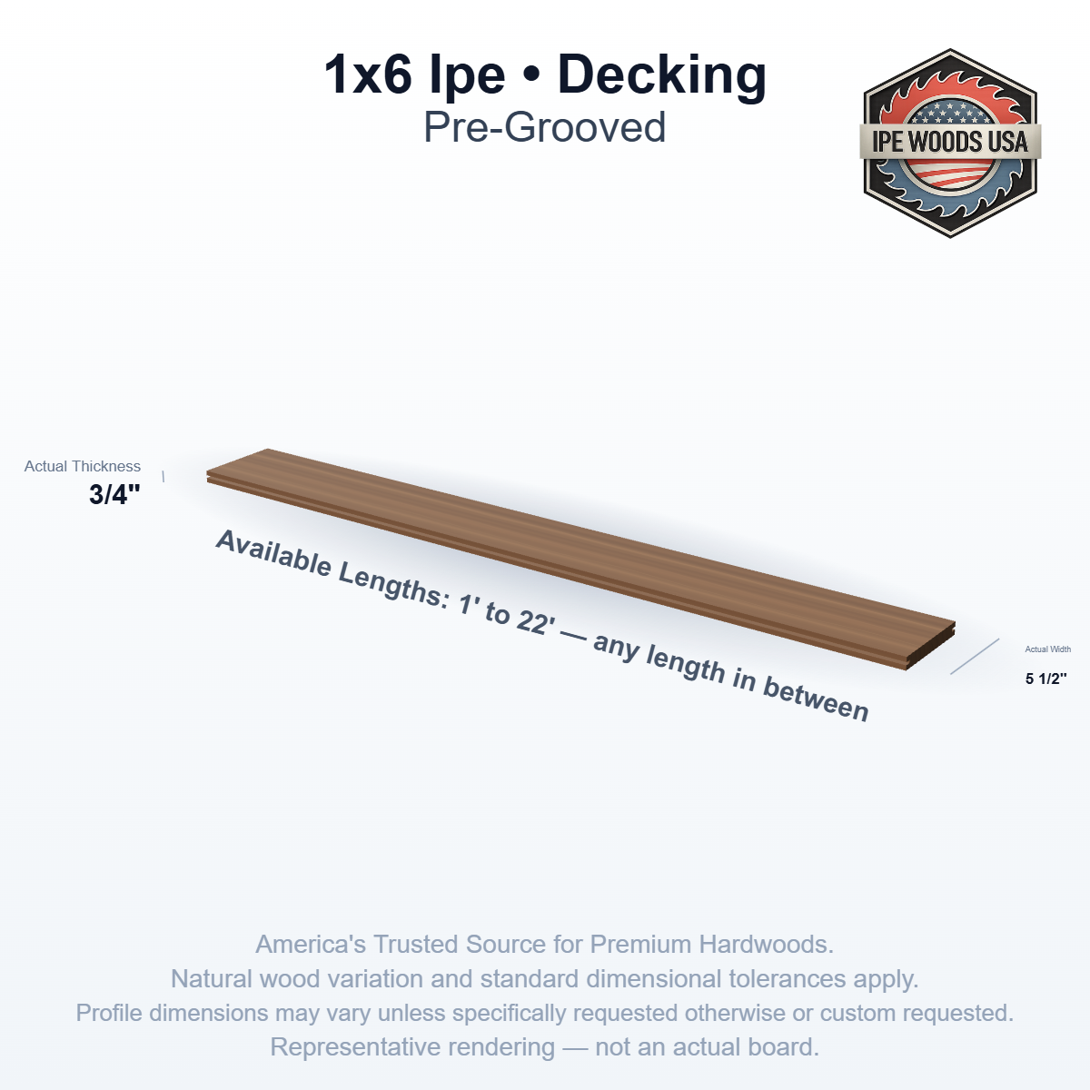 1x6 Ipe Pre-Grooved Decking board profile diagram — view 2