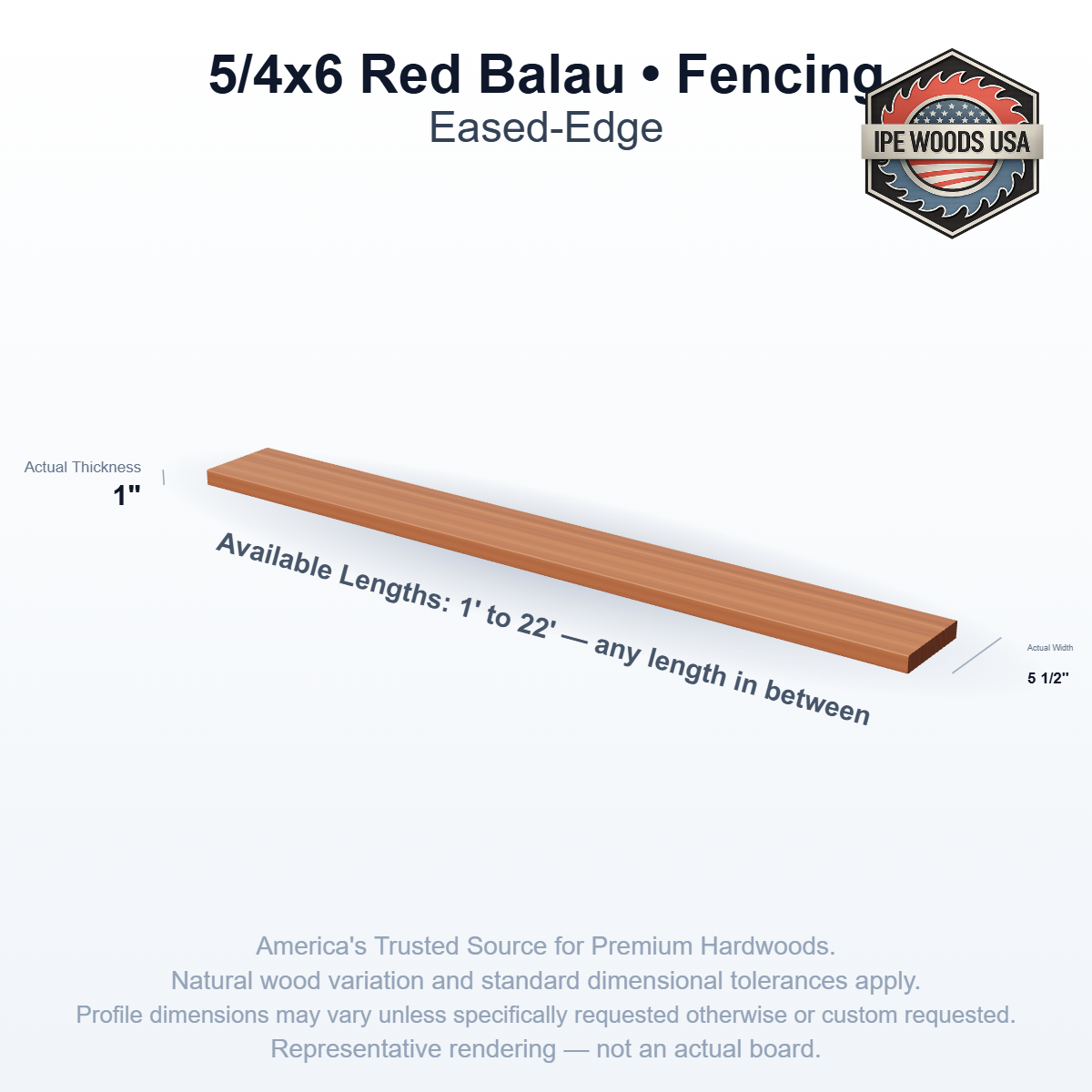 5/4x6 Red Balau Fencing board profile diagram — view 2