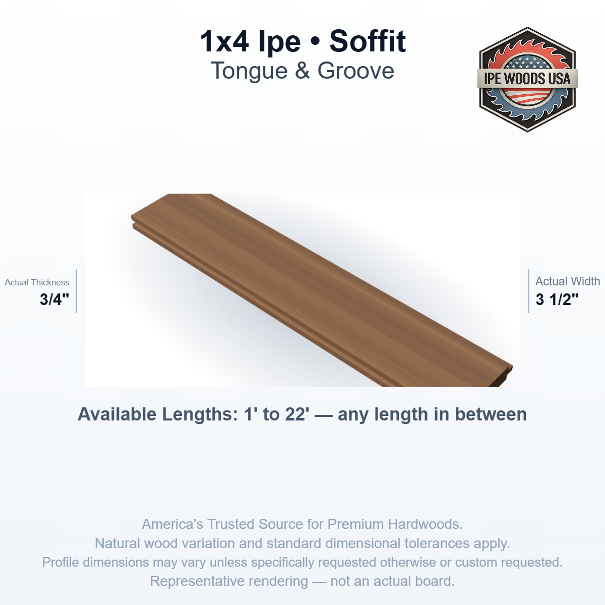 1x4 Ipe Tongue & Groove Soffit board profile diagram — view 1
