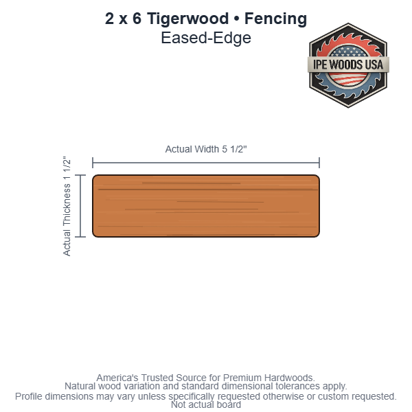 2x6 Tigerwood Fencing board profile diagram — view 3