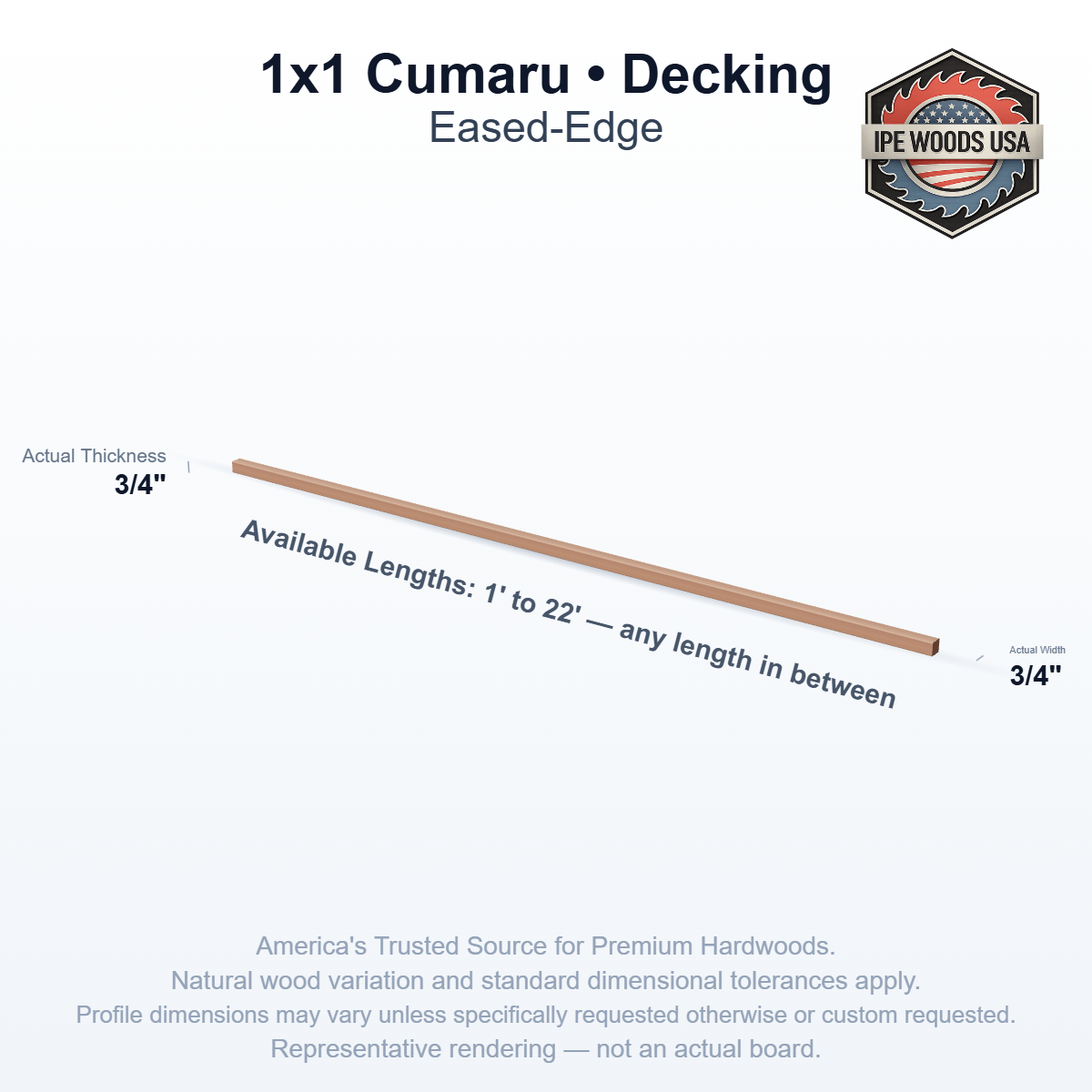 1x1 Cumaru Decking board profile diagram — view 2
