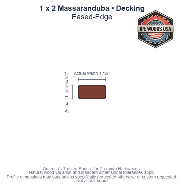 1x2 Massaranduba Decking board profile diagram — view 3