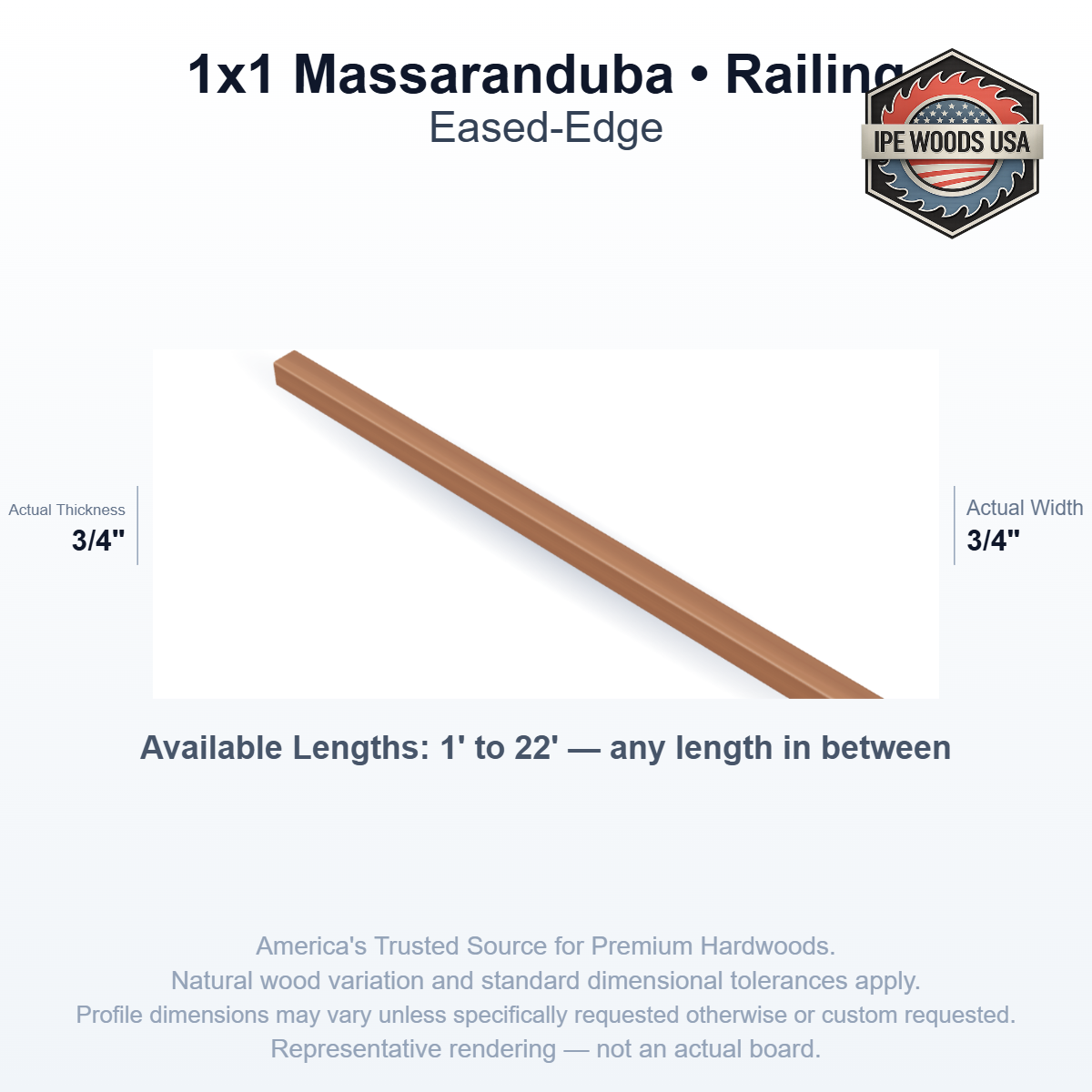 Massaranduba 1 x 1 Eased-Edge Railing board