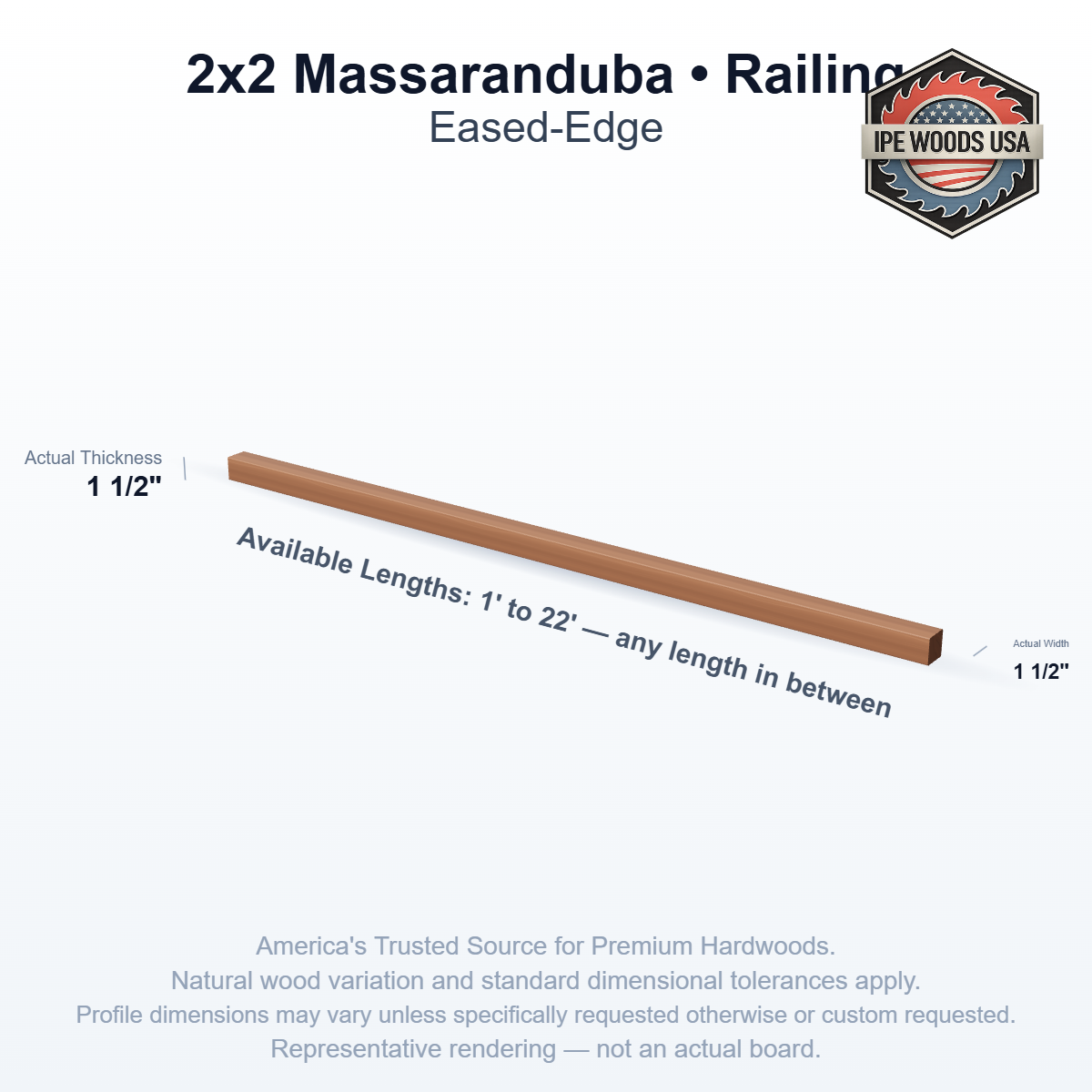 2x2 Massaranduba Railing board profile diagram — view 2
