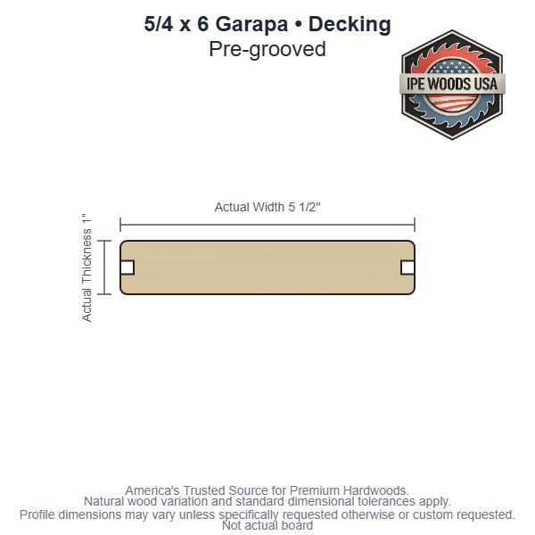 5/4x6 Garapa Pre-Grooved Decking board profile diagram — view 3