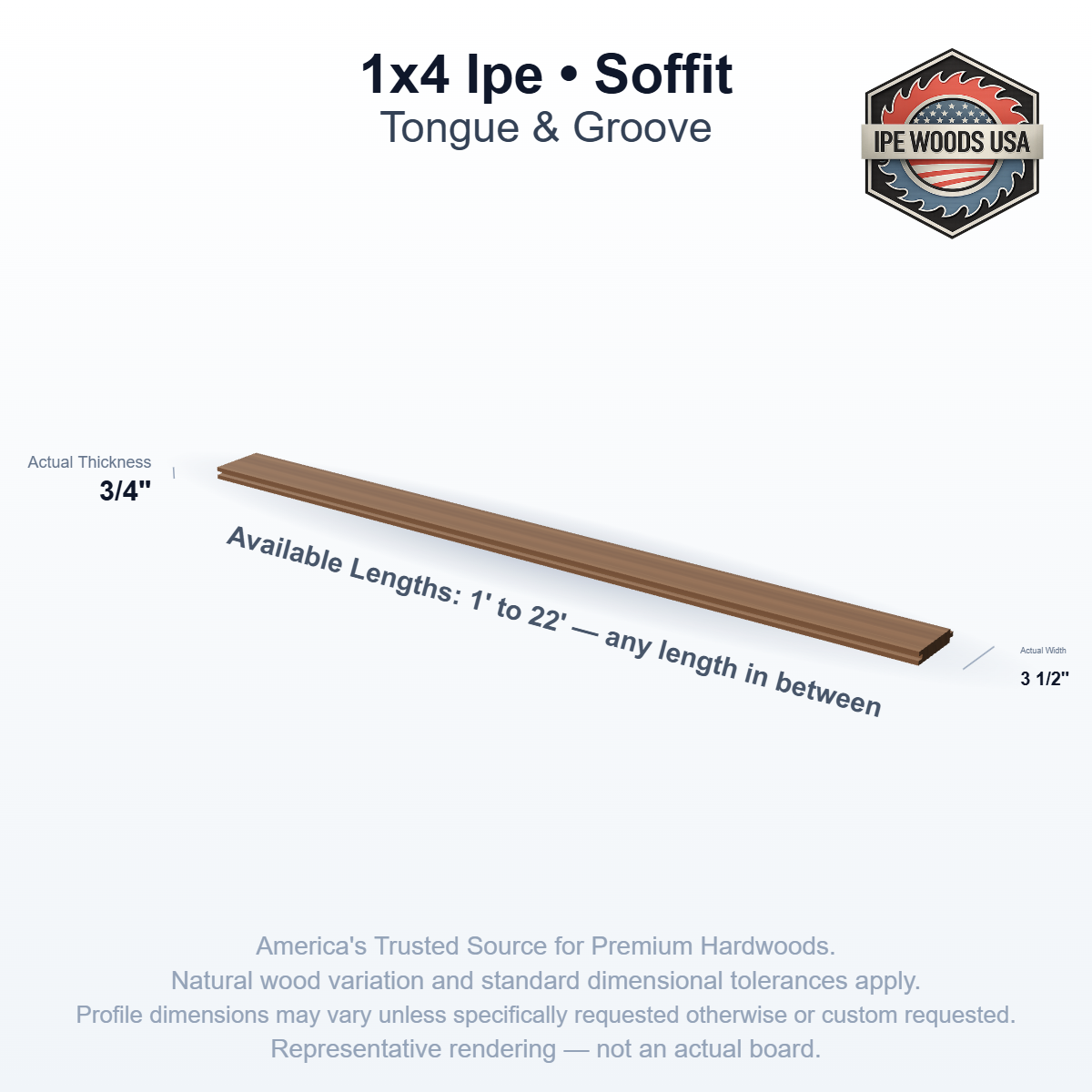 1x4 Ipe Tongue & Groove Soffit board profile diagram — view 2