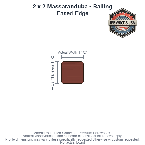 2x2 Massaranduba Railing board profile diagram — view 3