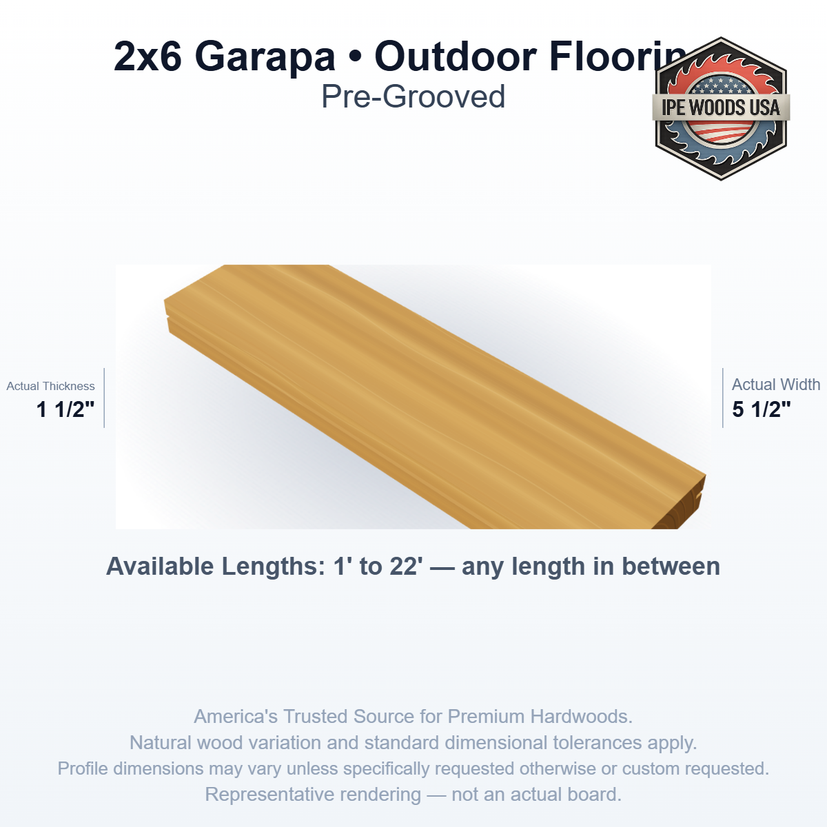 Garapa 2 x 6 Pregrooved Outdoor Flooring board