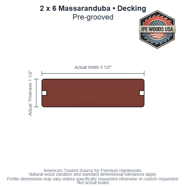 2x6 Massaranduba Pre-Grooved Decking board profile diagram — view 3