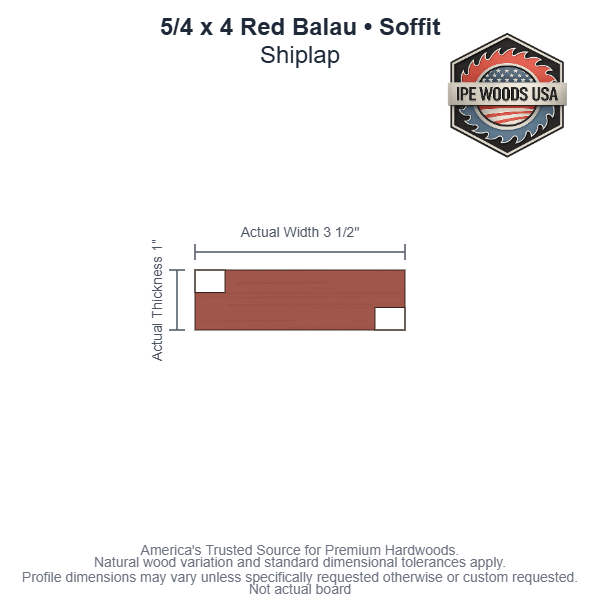 5/4x4 Red Balau Shiplap Soffit board profile diagram — view 3