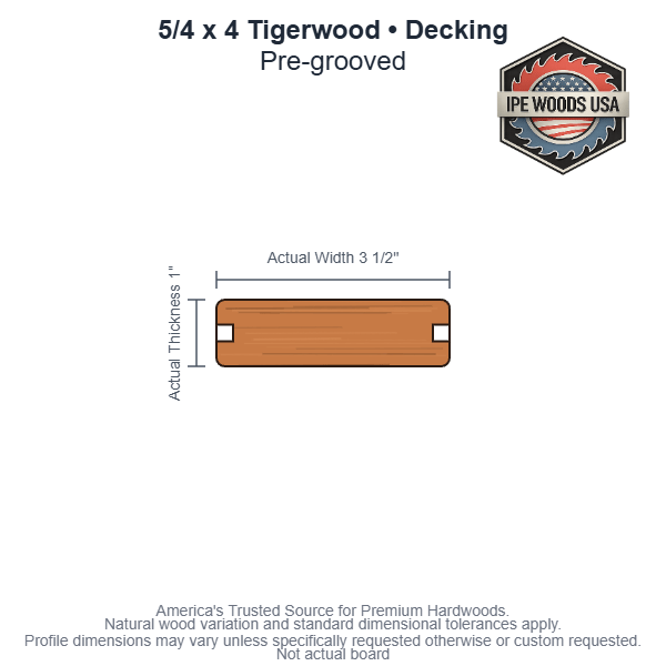 5/4x4 Tigerwood Pre-Grooved Decking board profile diagram — view 3