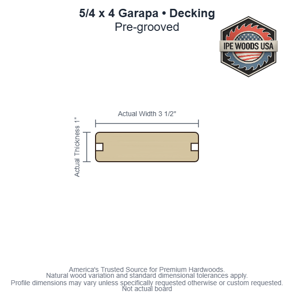 5/4x4 Garapa Pre-Grooved Decking board profile diagram — view 3
