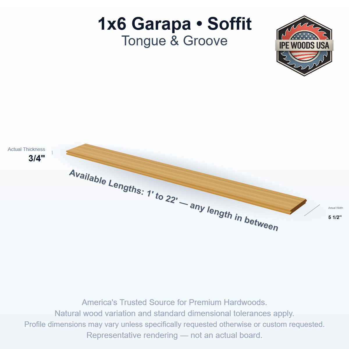 1x6 Garapa Tongue & Groove Soffit board profile diagram — view 2