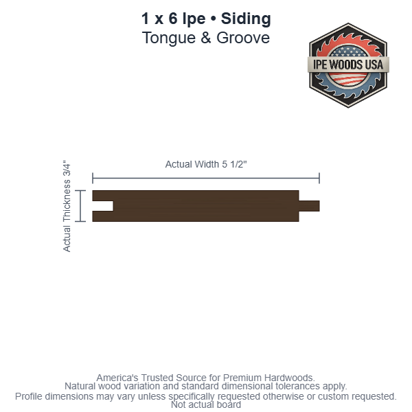 1x6 Ipe Tongue & Groove Siding board profile diagram — view 3