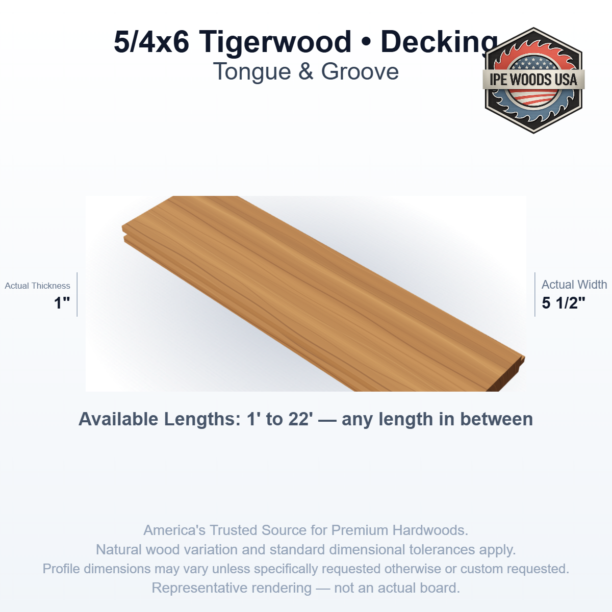 Tigerwood 5/4 x 6 T&G Decking board