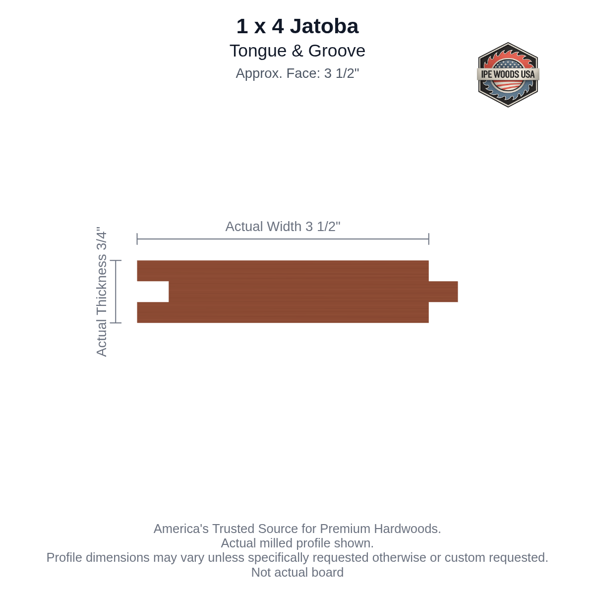 1x4 Jatoba Tongue & Groove Outdoor Flooring board profile diagram