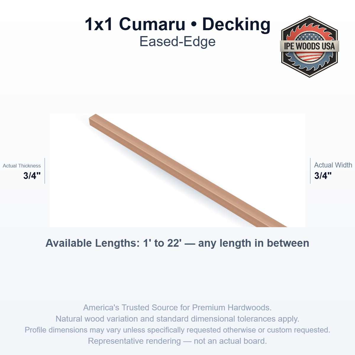 1x1 Cumaru Decking board profile diagram