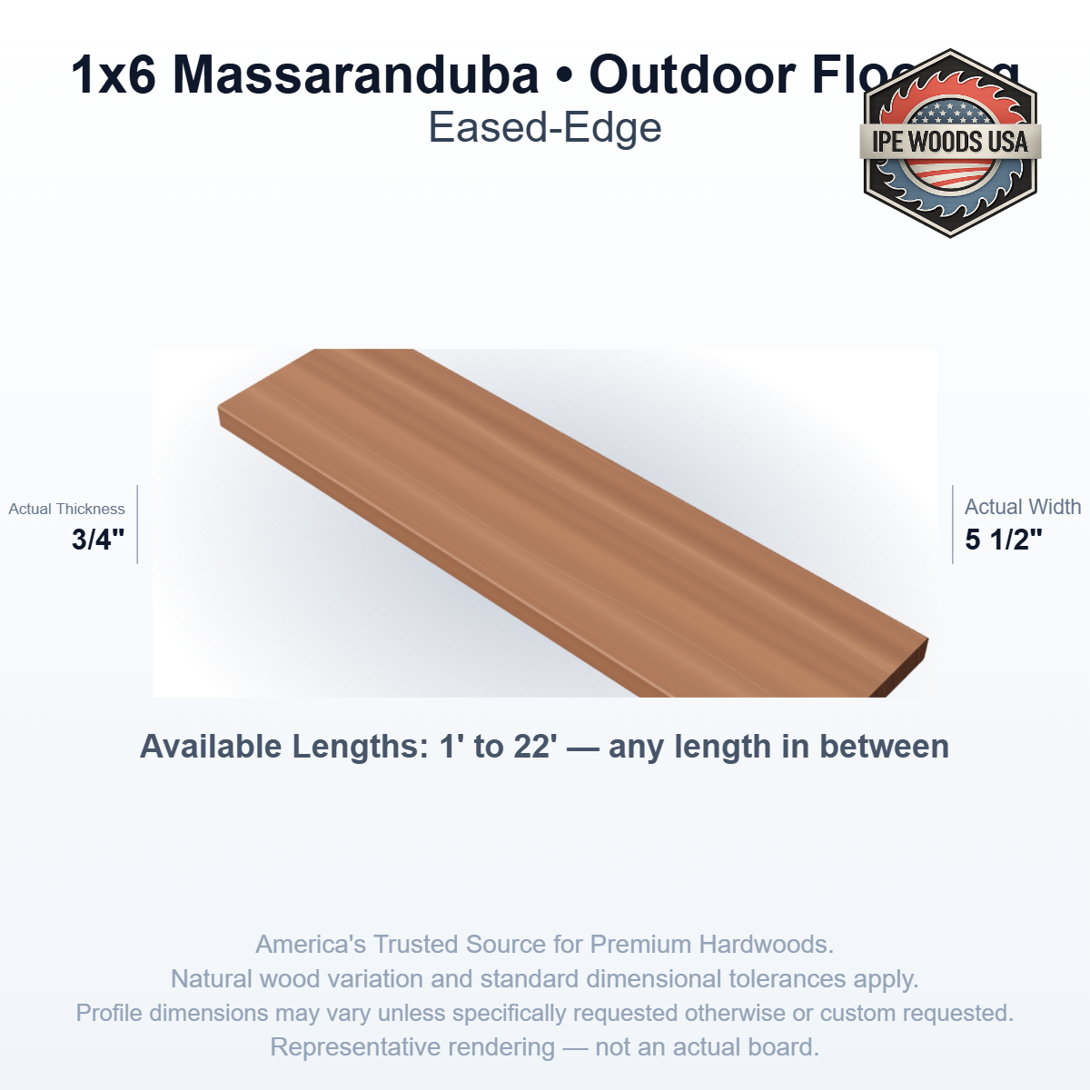 Massaranduba 1 x 6 Eased-Edge Outdoor Flooring board