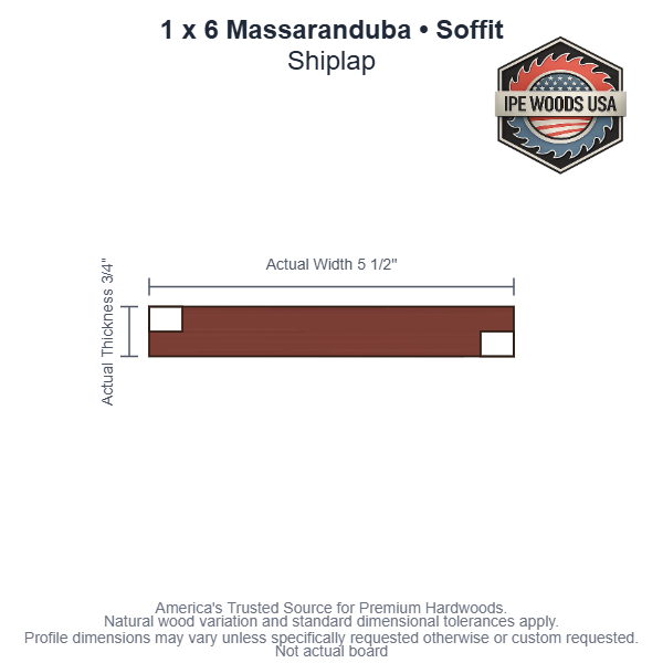 1x6 Massaranduba Shiplap Soffit board profile diagram — view 3
