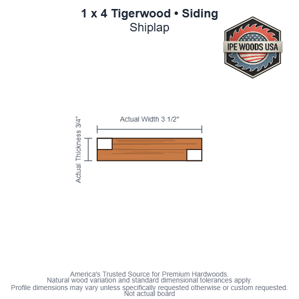 1x4 Tigerwood Shiplap Siding board profile diagram — view 3