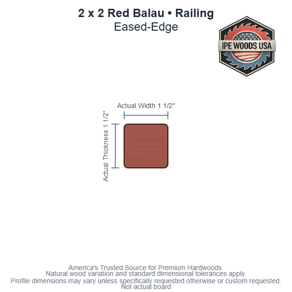 2x2 Red Balau Railing board profile diagram — view 3