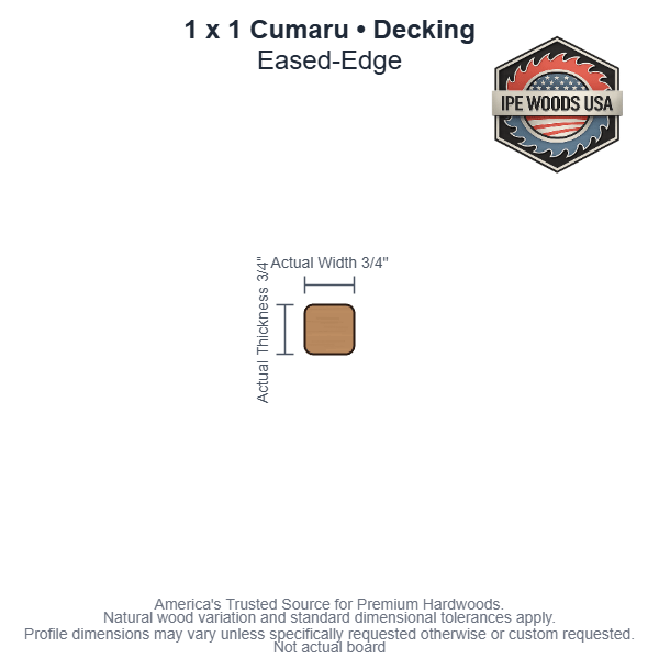 1x1 Cumaru Decking board profile diagram — view 3