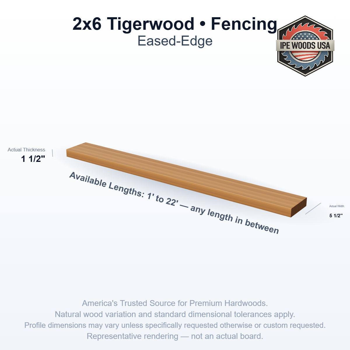 2x6 Tigerwood Fencing board profile diagram — view 2