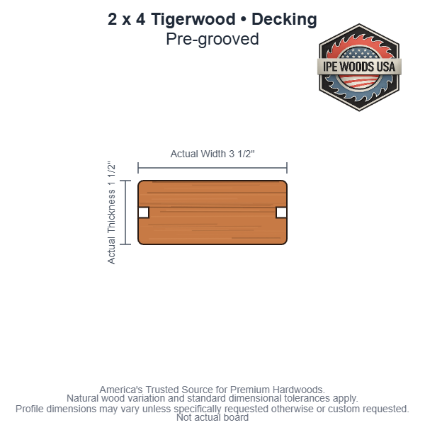 Tigerwood 2 x 4 Pregrooved Decking board