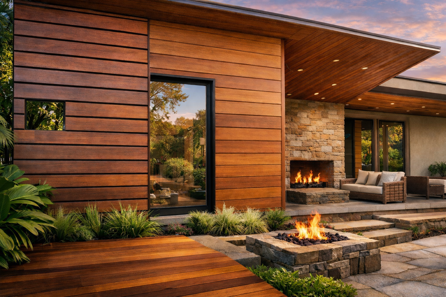 Tropical hardwood siding on modern home