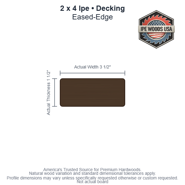 2x4 Ipe Decking board profile diagram