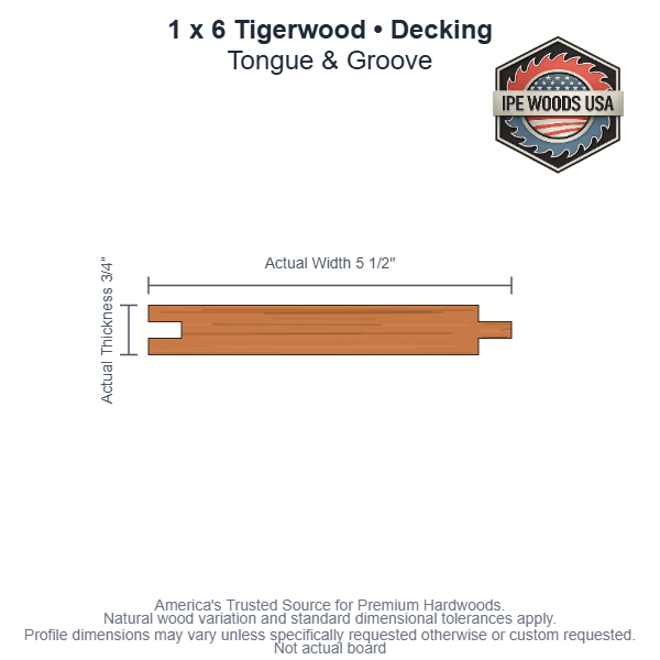 1 x 6 Tigerwood T&G Decking board