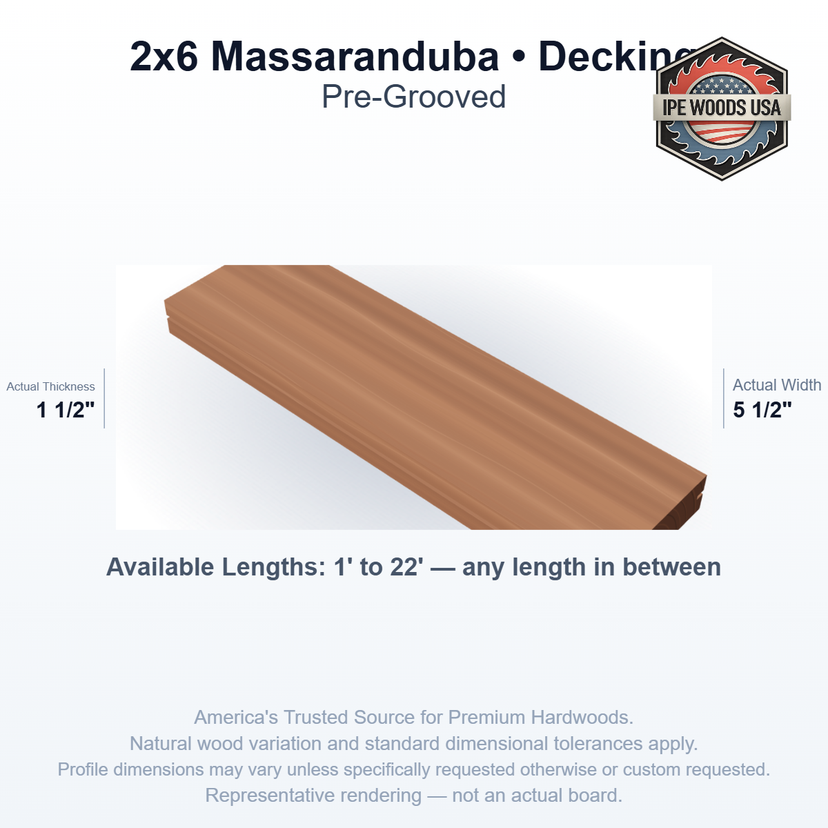 2x6 Massaranduba Pre-Grooved Decking board profile diagram