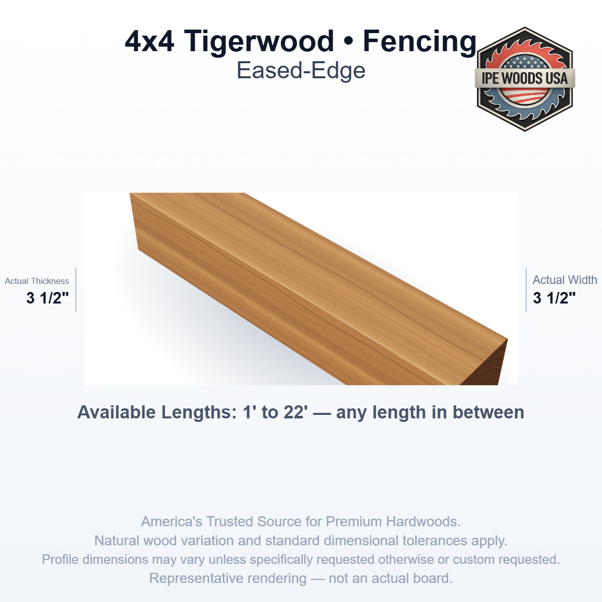 Tigerwood 4 x 4 Eased-Edge Fencing board