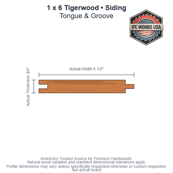 1x6 Tigerwood Tongue & Groove Siding board profile diagram — view 3