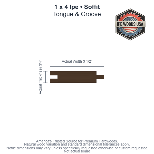 1x4 Ipe Tongue & Groove Soffit board profile diagram — view 3
