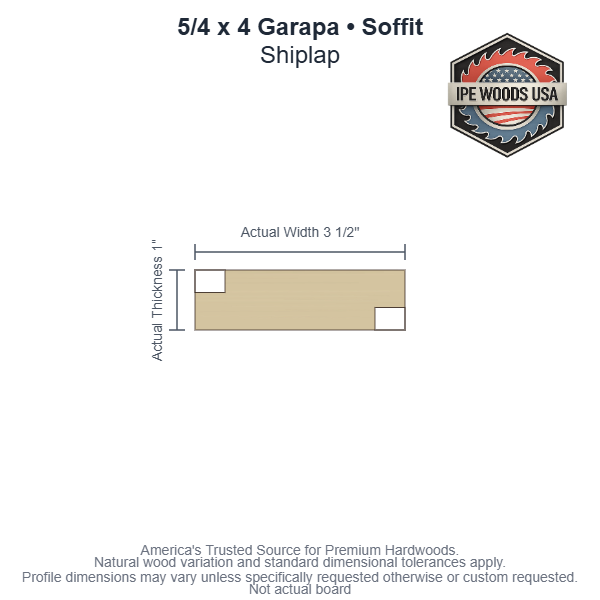 5/4x4 Garapa Shiplap Soffit board profile diagram — view 3