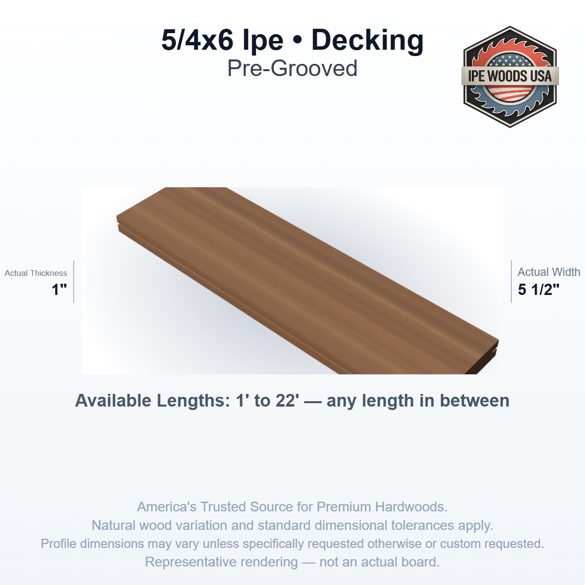 5/4x6 Ipe Pre-Grooved Decking board profile diagram