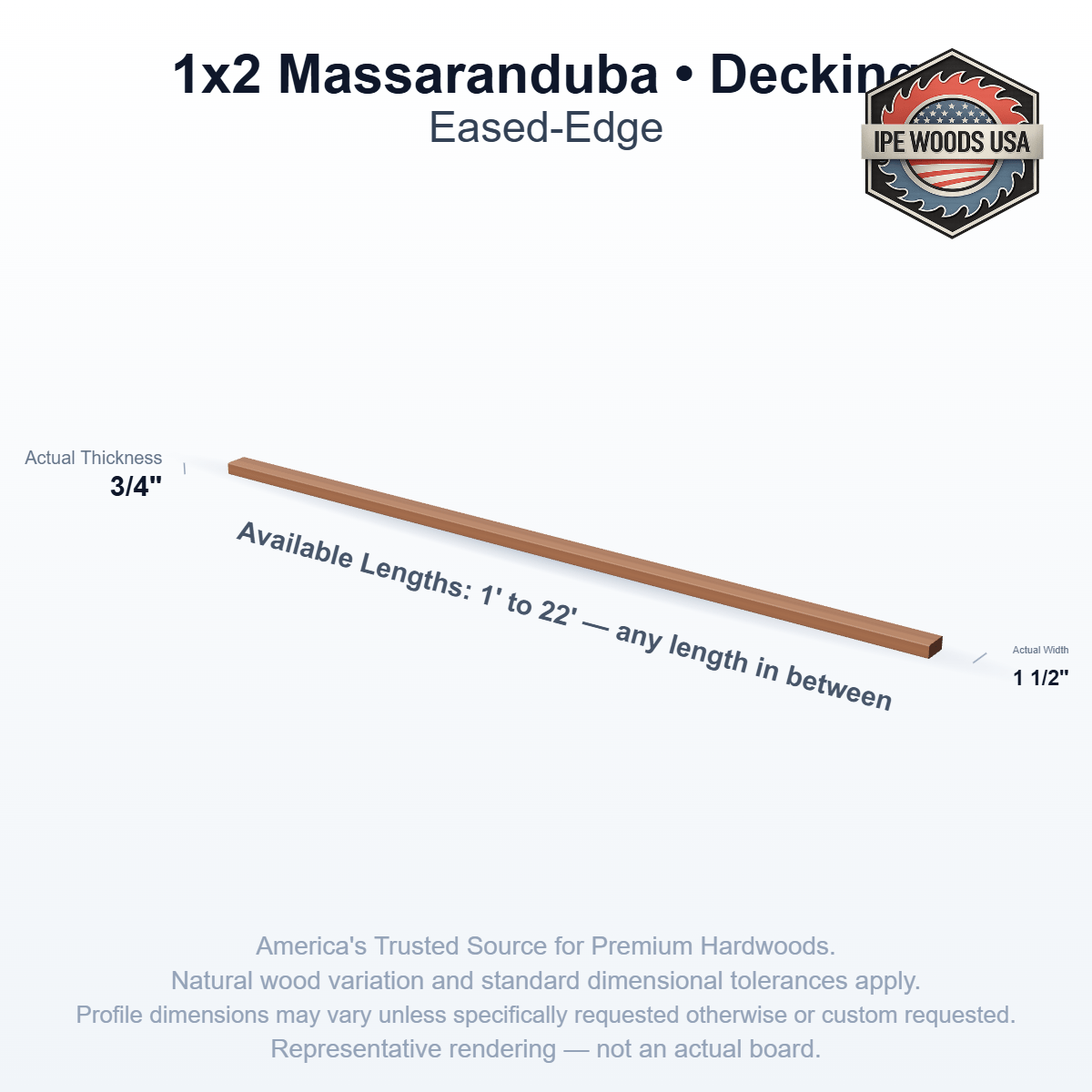 1x2 Massaranduba Decking board profile diagram — view 2