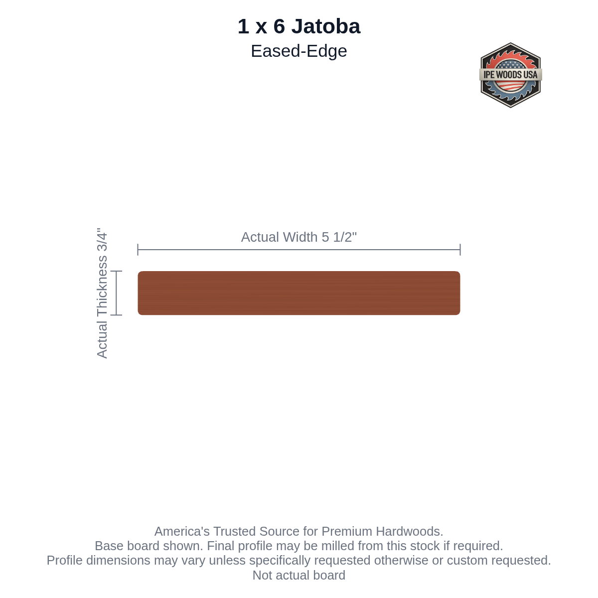1x6 Jatoba Outdoor Flooring board profile diagram