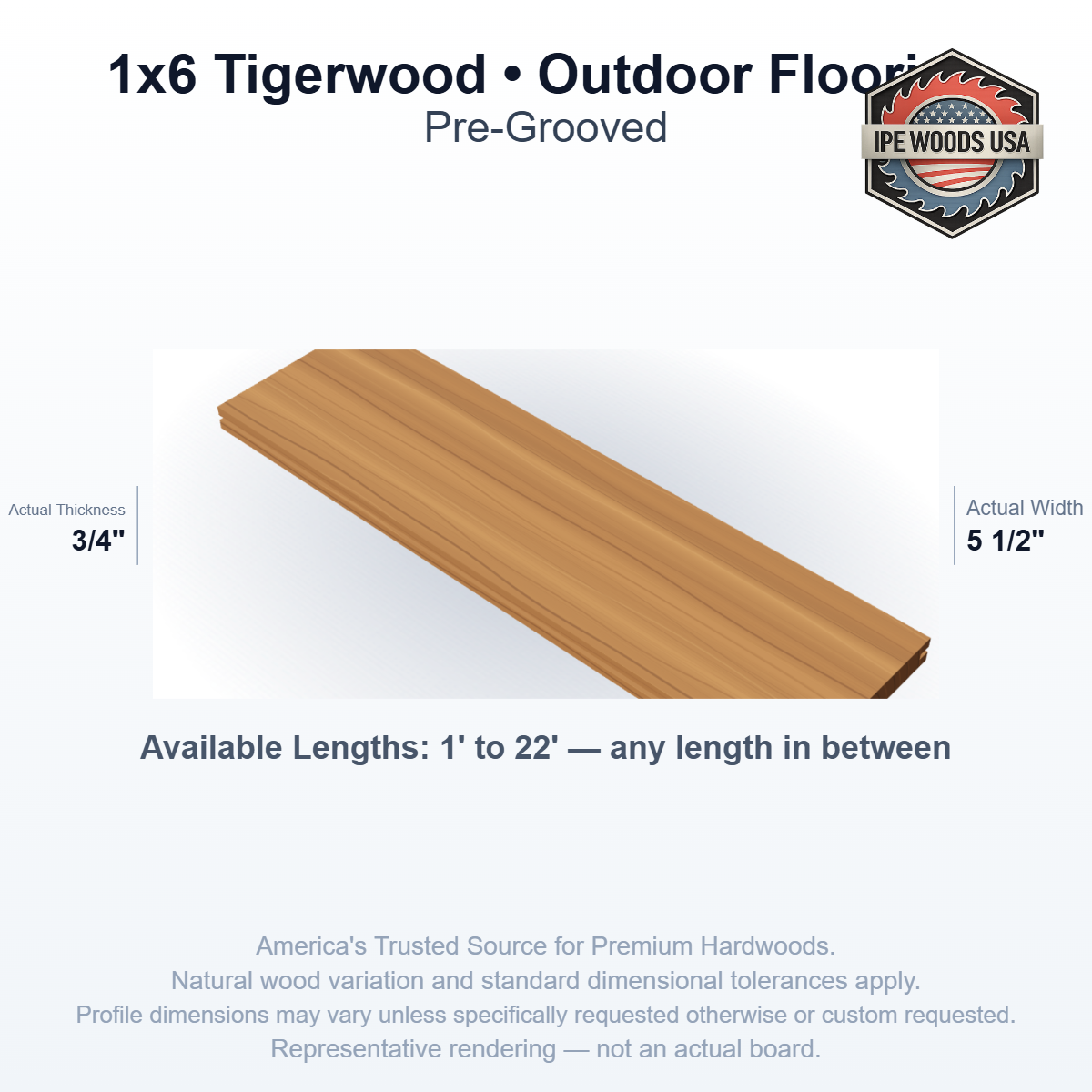 Tigerwood 1 x 6 Pregrooved Outdoor Flooring board