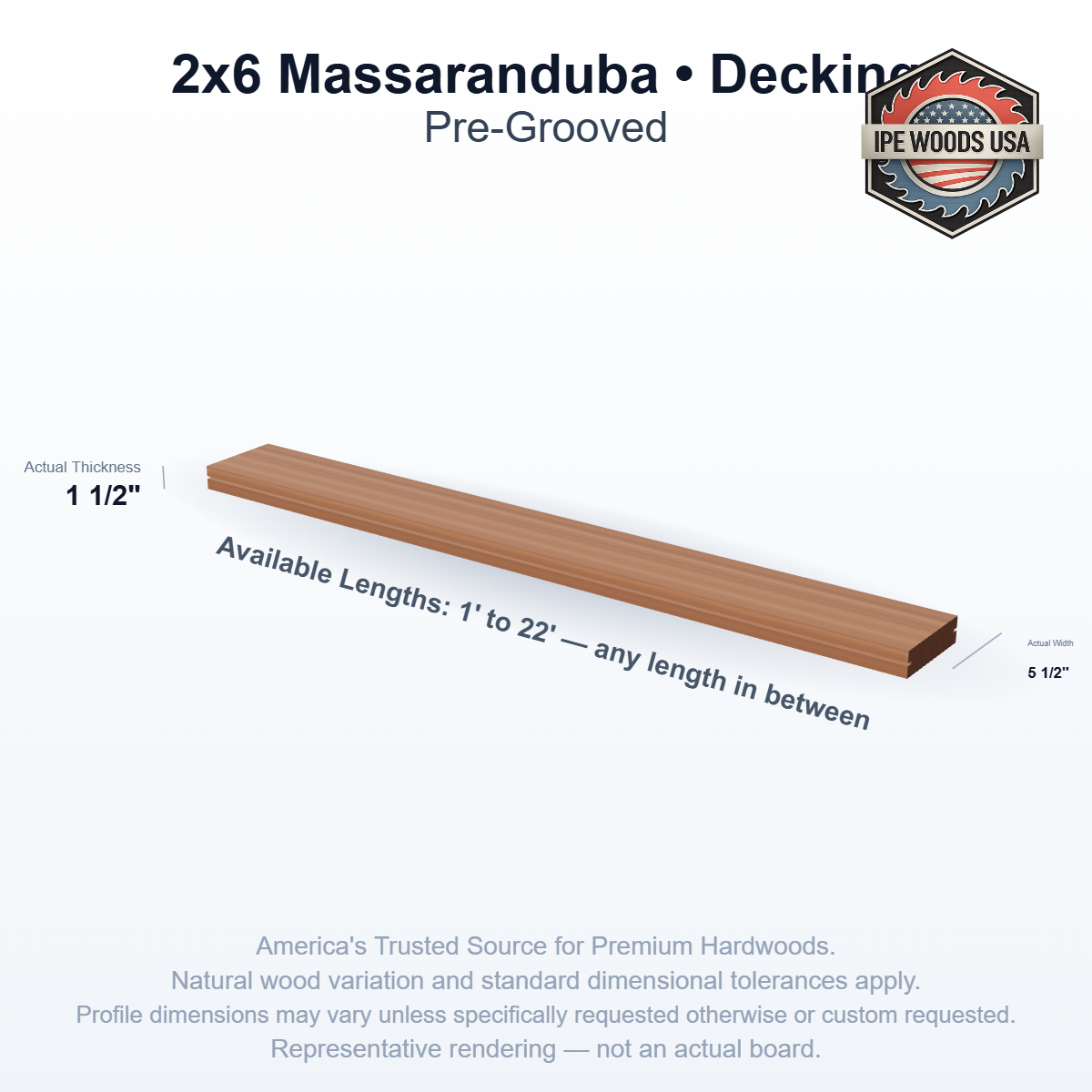 2x6 Massaranduba Pre-Grooved Decking board profile diagram — view 2