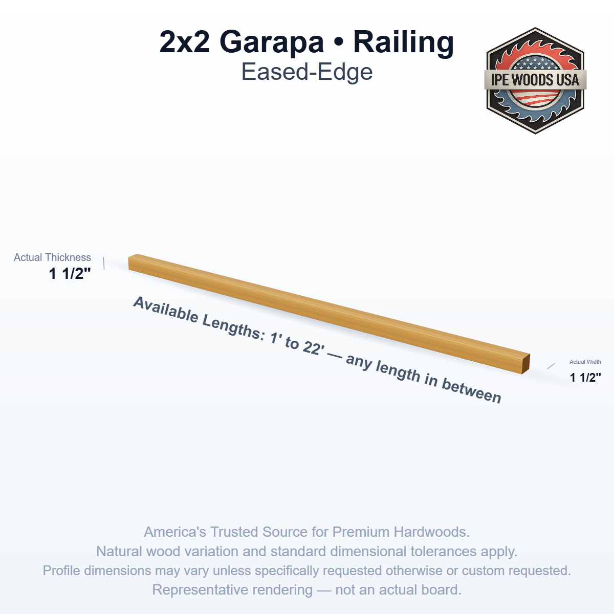 2x2 Garapa Railing board profile diagram — view 2